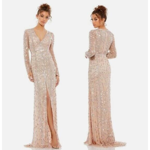 Mac Duggal Dresses & Skirts - NWT Mac Duggal Rose Gold Embellished Long Sleeve Dress Formal Gown Sequins 14